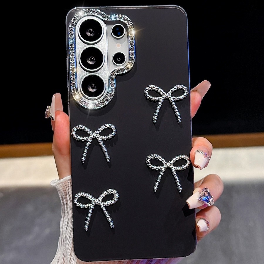 3D Glitter Arco Caso De Telefone Para Samsung A37 A27 A57 A17 A16 A26 A36 A56 A15 A35 A55 5G Luxo Bling Strass Câmera Ca