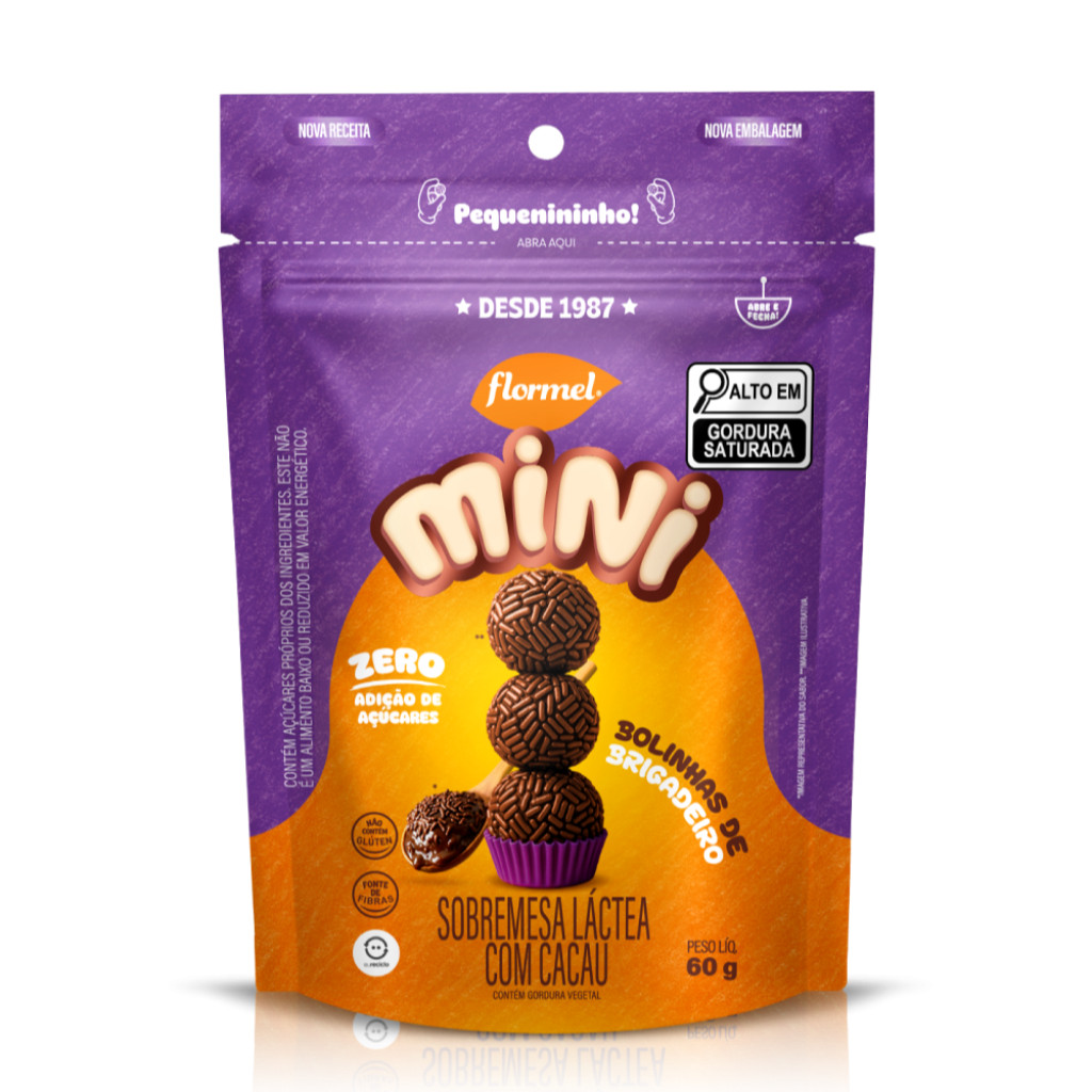 MINI Bolinha de brigadeiro, com cacau, Zero Açucar, Pouch com 60g