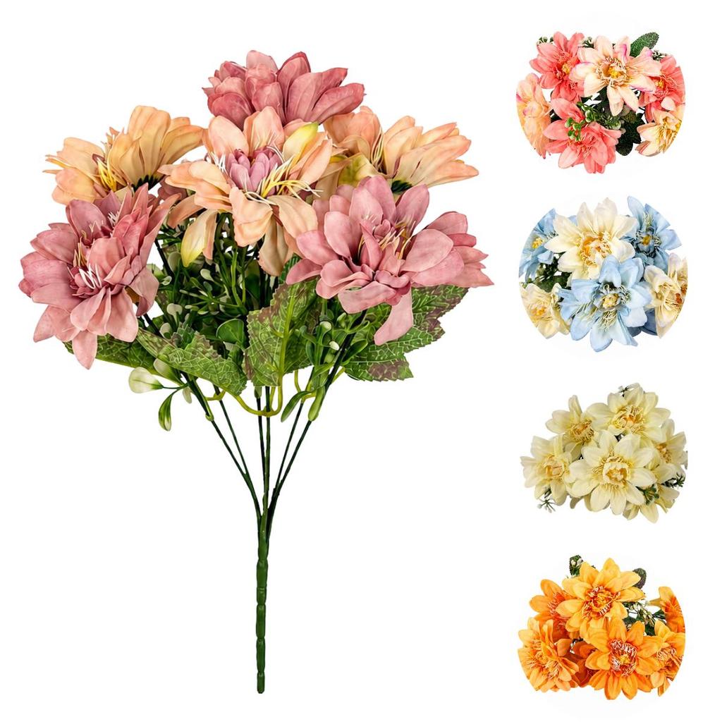 Flor Buquê de Rosa Gerbera Flores Artificiais Para Decoração Rosas 7 Galhos 31cm Com Folhagem