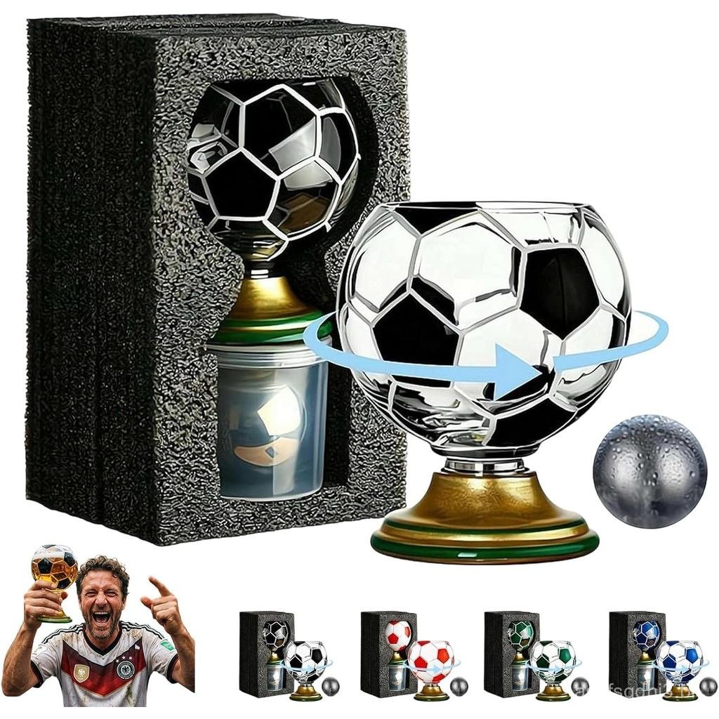 Copo giratório em formato de bola de futebol, copo de cerveja de 10 oz com base dourada, copo criativo com tema esportiv