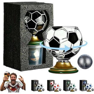 Copo giratório em formato de bola de futebol, copo de cerveja de 10 oz com base dourada, copo criativo com tema esportiv