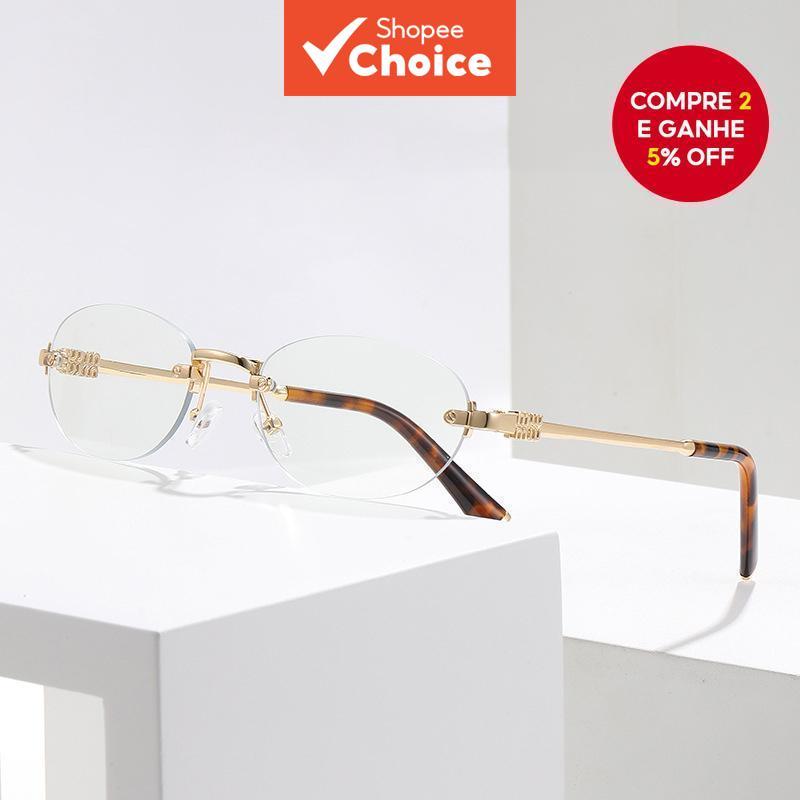Óculos Elegantes Sem Grau Sem Moldura Masculino E Feminino Retrô Oval Anti UV Armação De Radiação