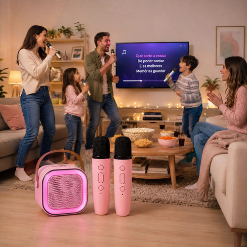 Mini Caixa Som Karaoke Infantil 2 Microfones Bluetooth - Brinquedo Musical Crianca Recarregavel — imagem 2 de 2