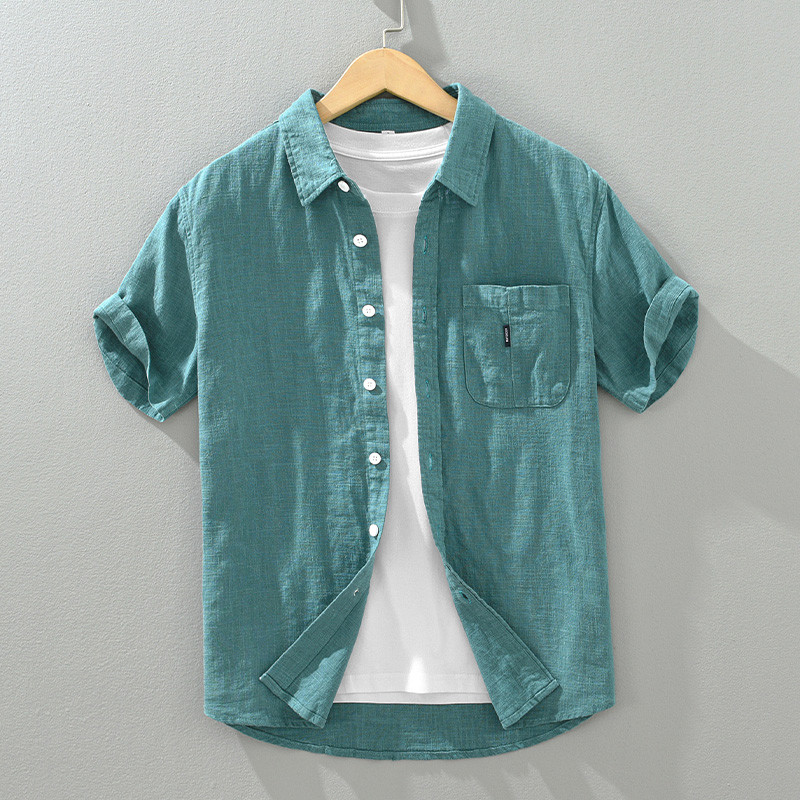 Verão masculino linho camisa de manga curta linho masculino Ramie camisa Retro solto Casual algodão linho tecido polegad