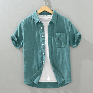 Verão masculino linho camisa de manga curta linho masculino Ramie camisa Retro solto Casual algodão linho tecido polegad