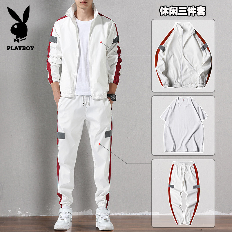 Playboy primavera outono terno esportivo masculino gola jaqueta jaqueta correndo esportes ao ar livre lazer dois