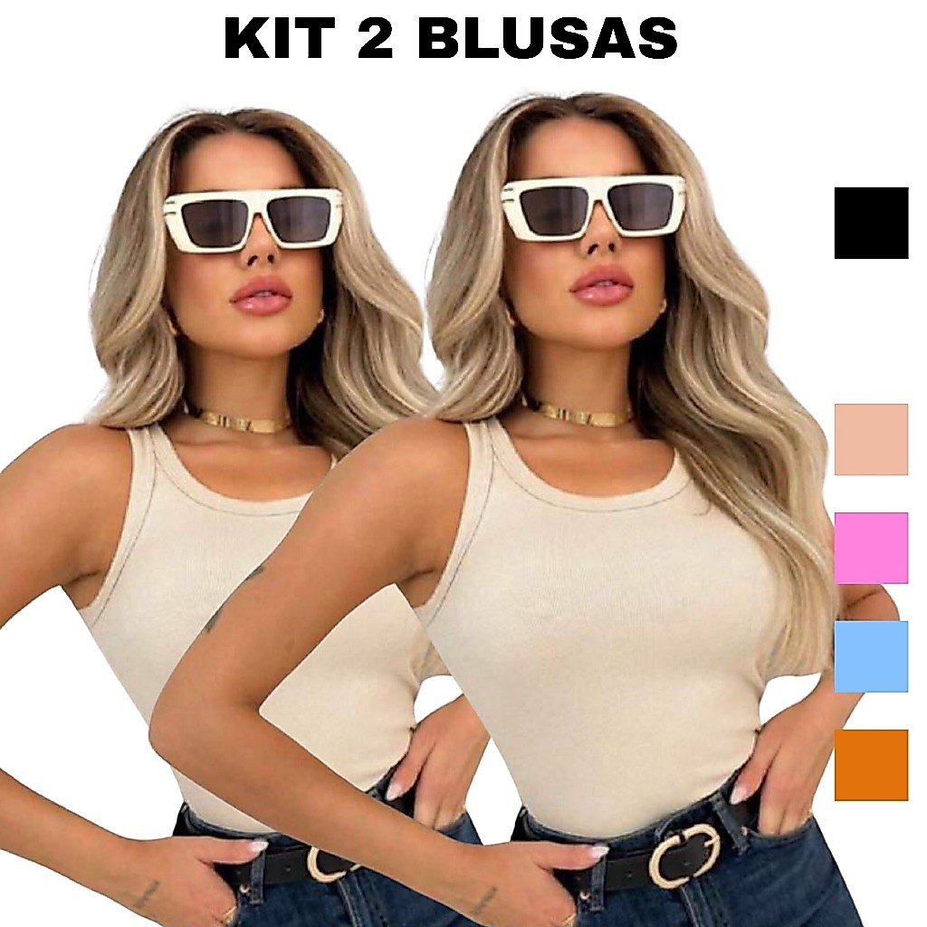 KIT 2 Regata Blusinha Feminina  Básica Elegante Blogueira Camiseta Canelada