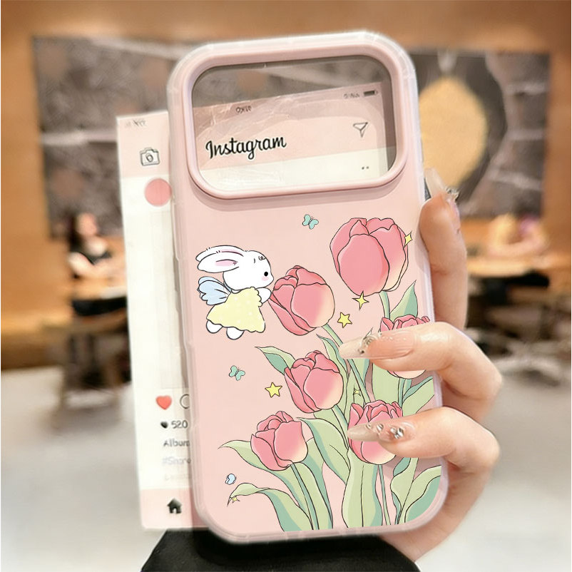 Capa De Gelatina Tulipa Rosa E Papoula Roxa Para Samsung A56 A36 A17 A07 A26 A06 A16 A35 A54 A05S A05 A15 A14 Fosca