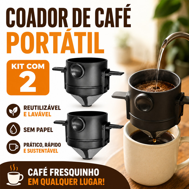 Mini filtro de café portátil reutilizável em aço inox sem papel para xícaras, lavável, ideal para viagens e uso em casa.