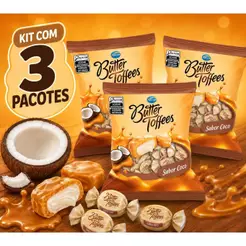 Kit Com 3 Balas Mastigável Butter Toffees Coco Arcor 90g