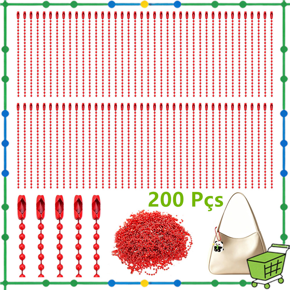 Corrente de contas de bola vermelha de 10cm 200-600 peças, corrente pequena de Metal com etiqueta de cachorro de aço ino