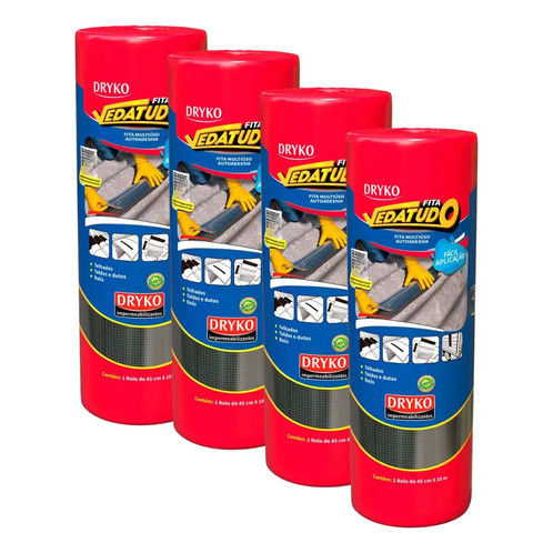 Kit 4 Manta Asfáltica Adesiva Aluminizada 45X10 FVD45 DRYKO