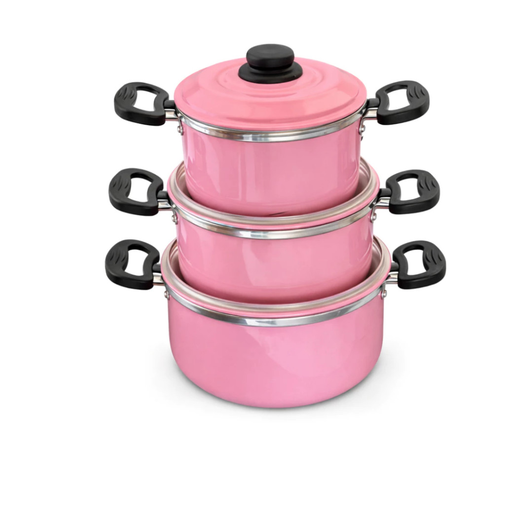 JOGO DE PANELAS KIT 3 CAÇAROLAS * ROSA * 14Cm, 16Cm, 18Cm