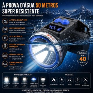 Lanterna De Cabeça Mergulho Led Recarregável À Prova D'água