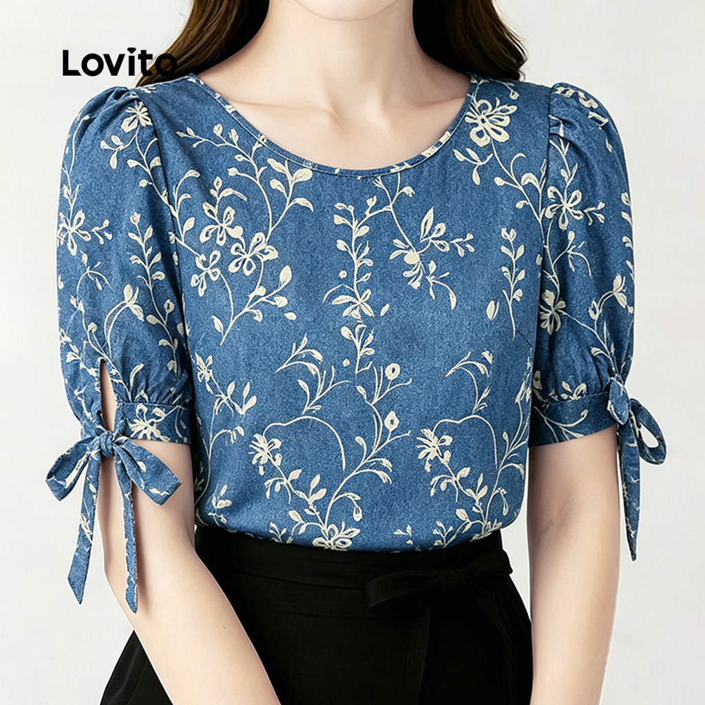 Lovito Blusa Casual Azul com Laço Frontal primavera/verão BLBR37BR084 · foto 2