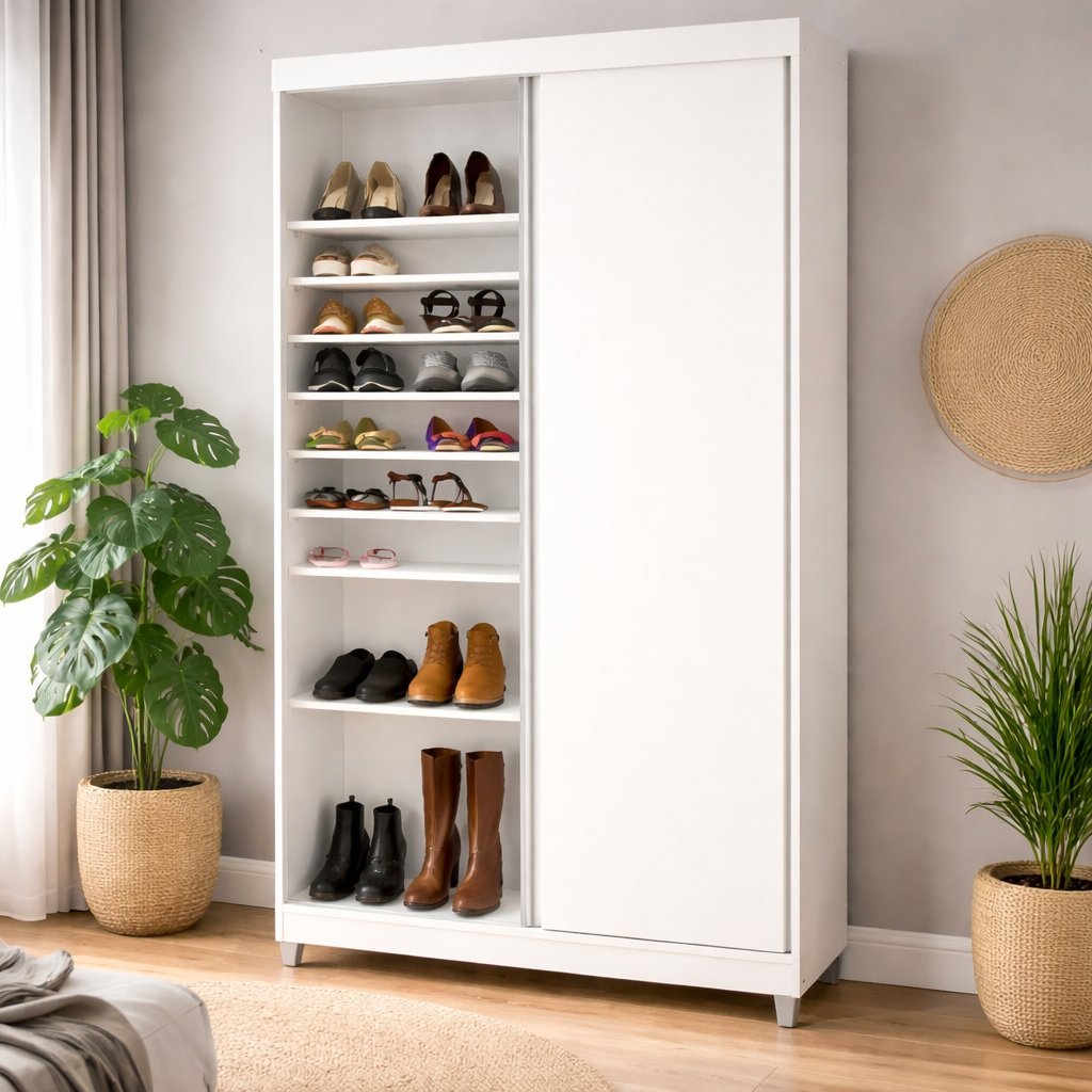 Sapateira Diamante 2 Portas de Correr e 20 Prateleiras com Diferentes Níveis Yescasa Branco Não