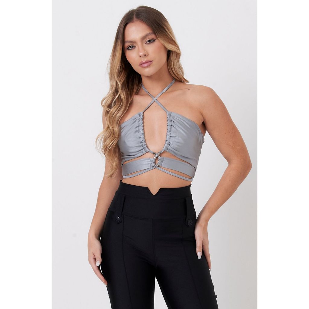 Top Feminino Up Glam Com Ponteiras Planet Girls Cinza Médio