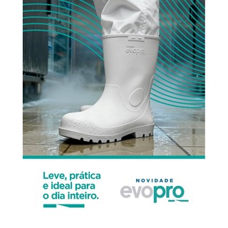 Bota Galocha Impermeável Evopro Branca Eva Ultraleve Antiderrapante Segurança Cano Médio Frigorífico Açougue EPI Com CA