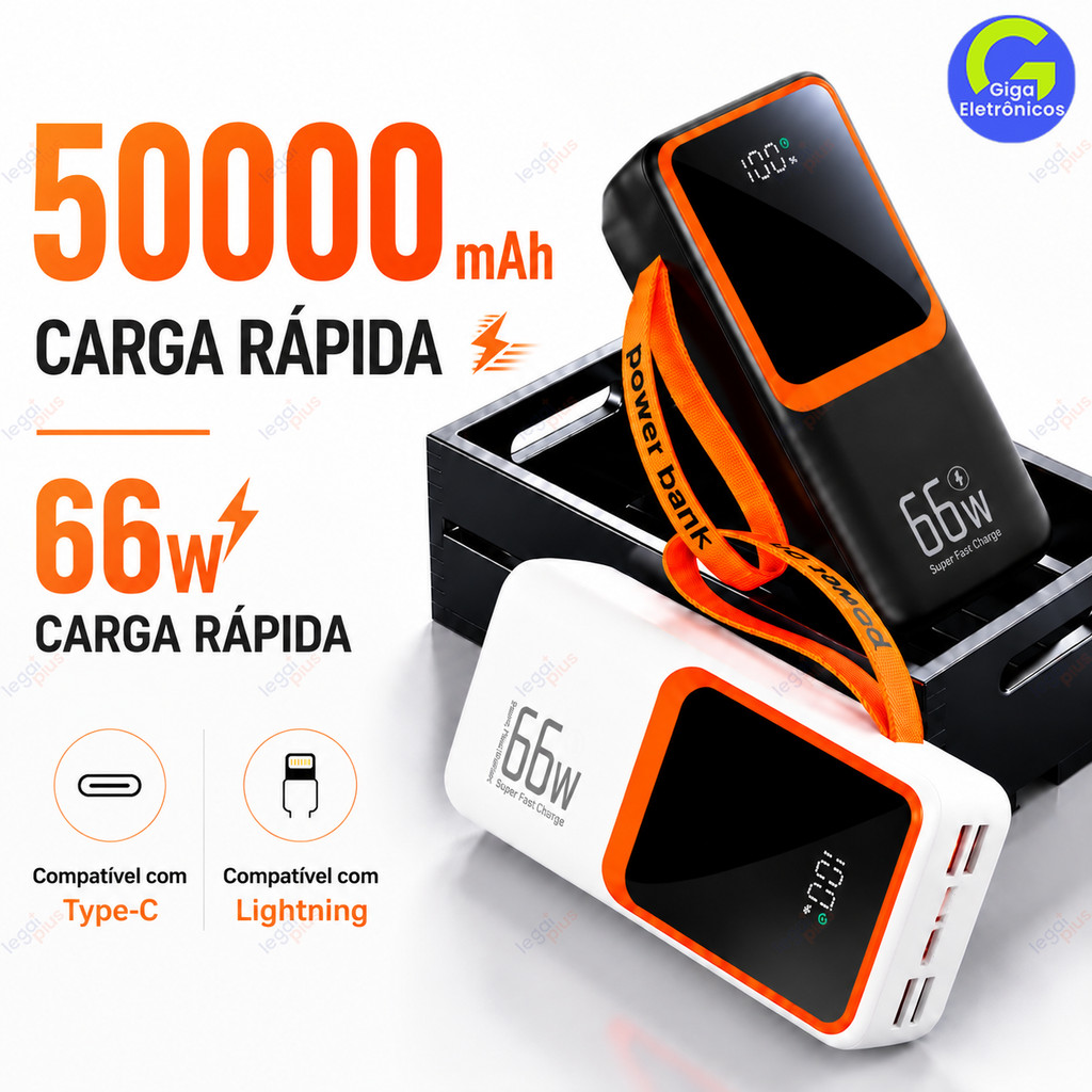 Power Bank 50000mAh Portátil Carregador Rápido PD 22.5W Bateria de Alta Capacidade