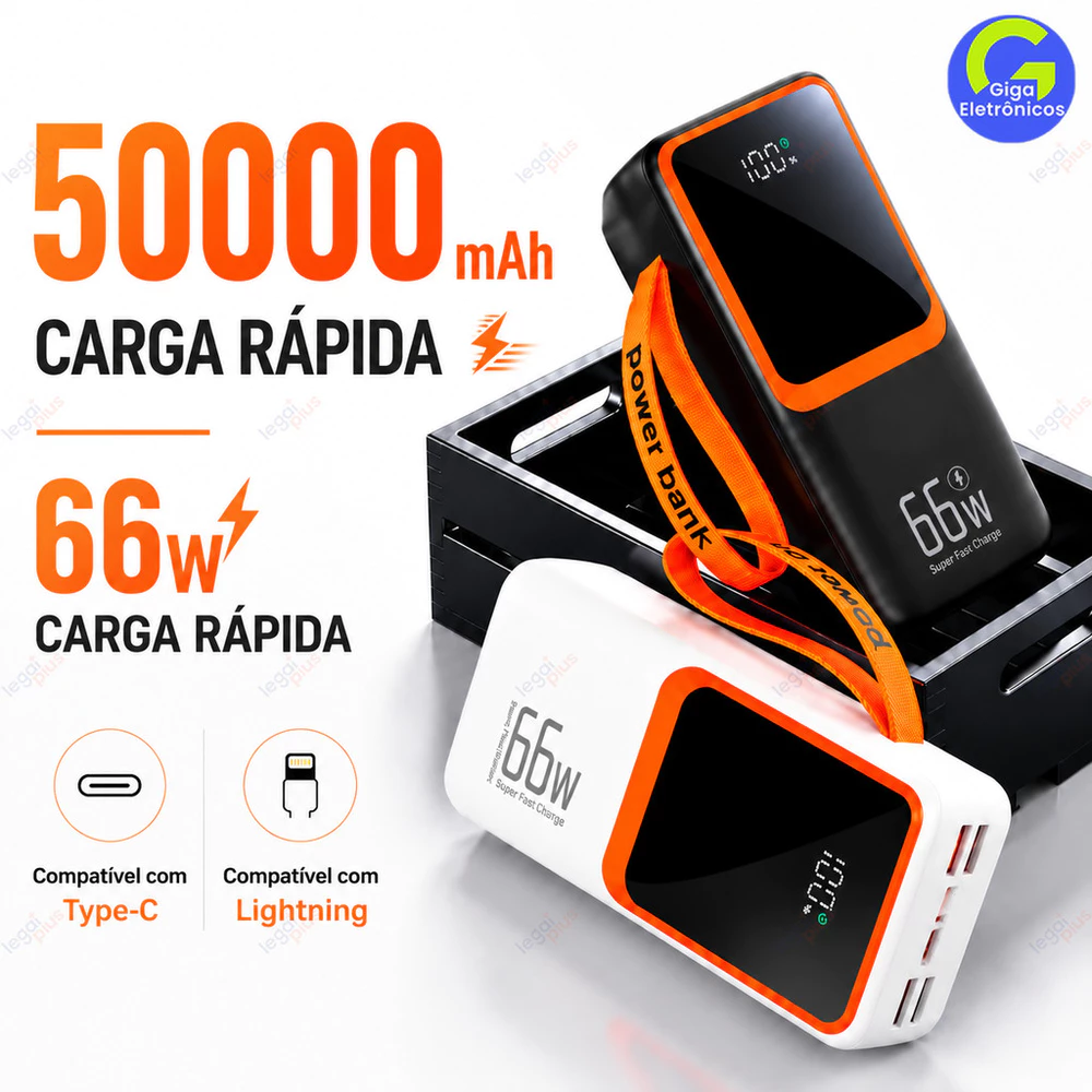 Power Bank 50000mAh Portátil Carregador Rápido PD 22.5W Bateria de Alta Capacidade