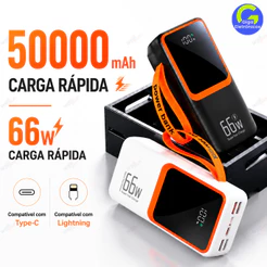 Power Bank 50000mAh Portátil Carregador Rápido PD 22.5W Bateria de Alta Capacidade