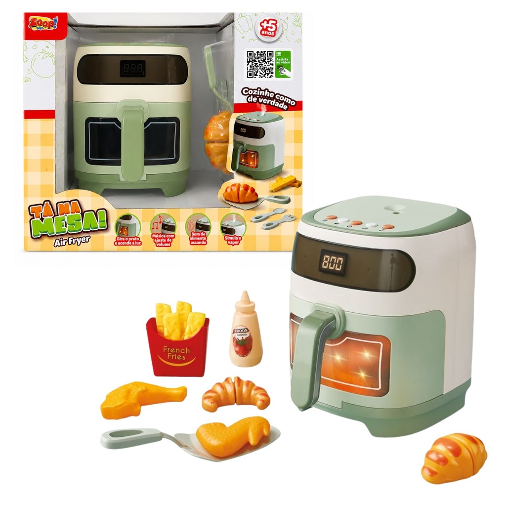 Air Fryer Fritadeira Realista Com Sons Luzes e Comidinhas Brinquedo Infantil Faz De Conta Mini Cozinha Divertida - Zoop