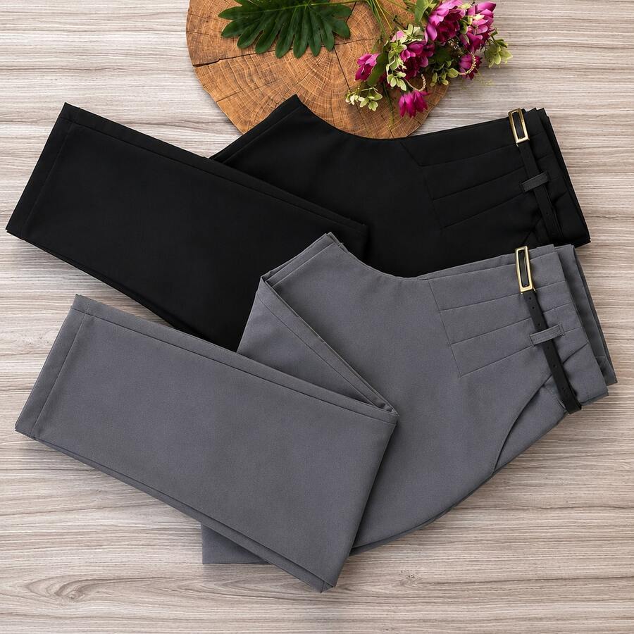 Kit 2 Calça Alfaiataria Feminina Com Cinto