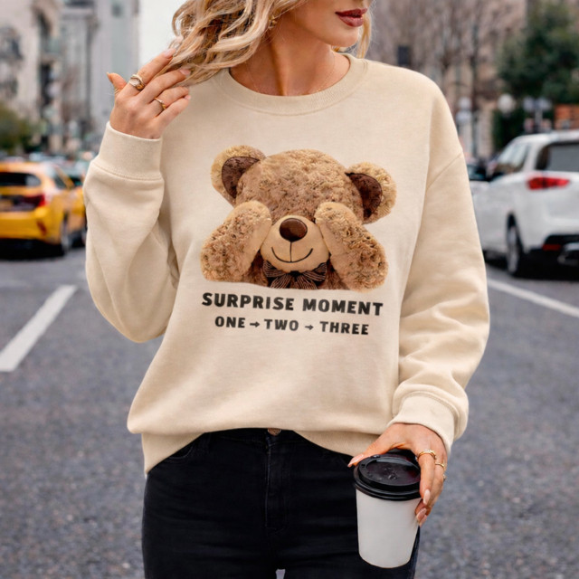 Moletom Feminino Careca Blusa de Frio Estilo Suéter Casaco Flanelado Algodão Ursinho Fofo Lançamento Moda