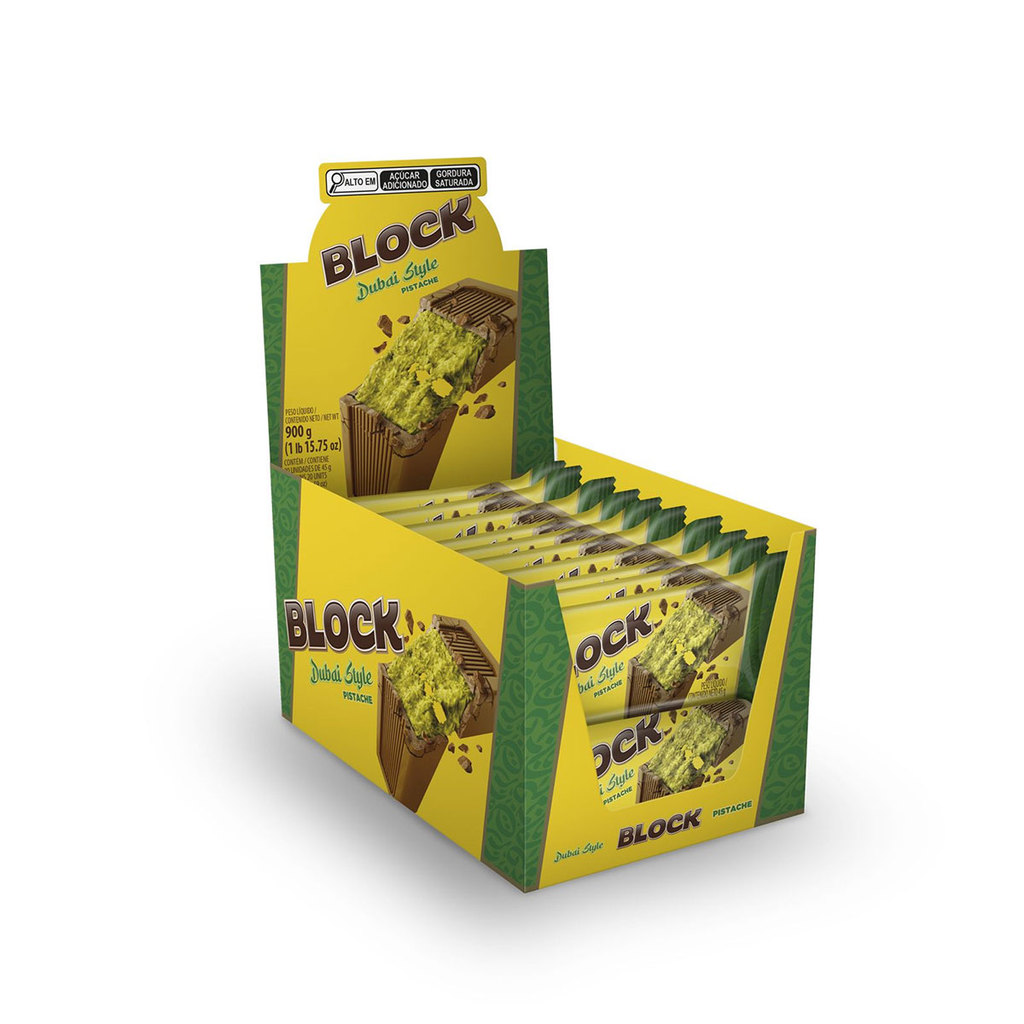 Kit 20 Chocolate Block Dubai Style Recheado Pistache 45g Display Arcor