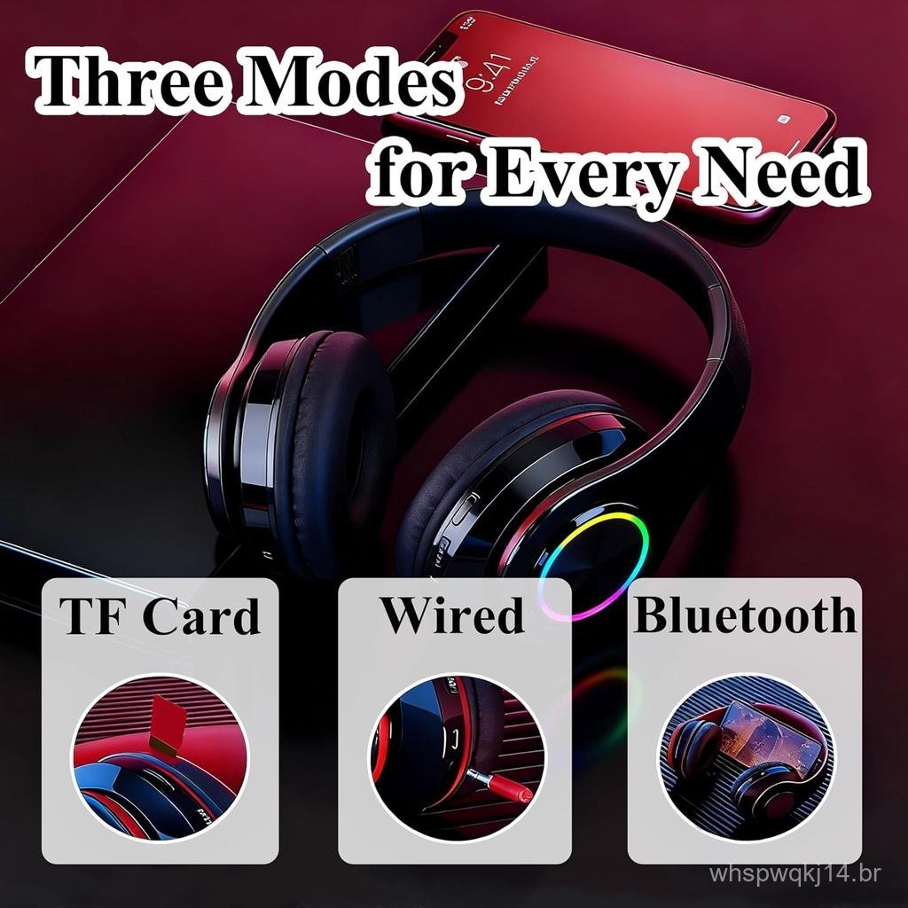 Fones de Ouvido Bluetooth Over Ear para Crianças, Fones de Ouvido com Luzes LED Coloridas e Microfone Integrado, Fones d