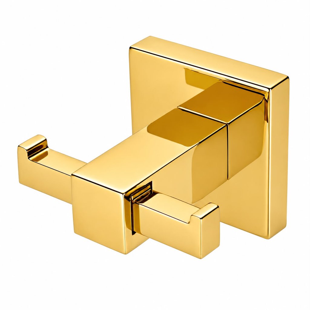 Cabide Duplo Gancho Toalheiro para Banheiro em Metal Dourado