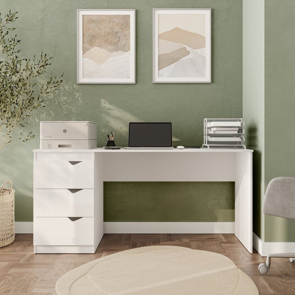Escrivaninha Mesa Escritório X Porto 3 Gavetas 163cm Branco Branco