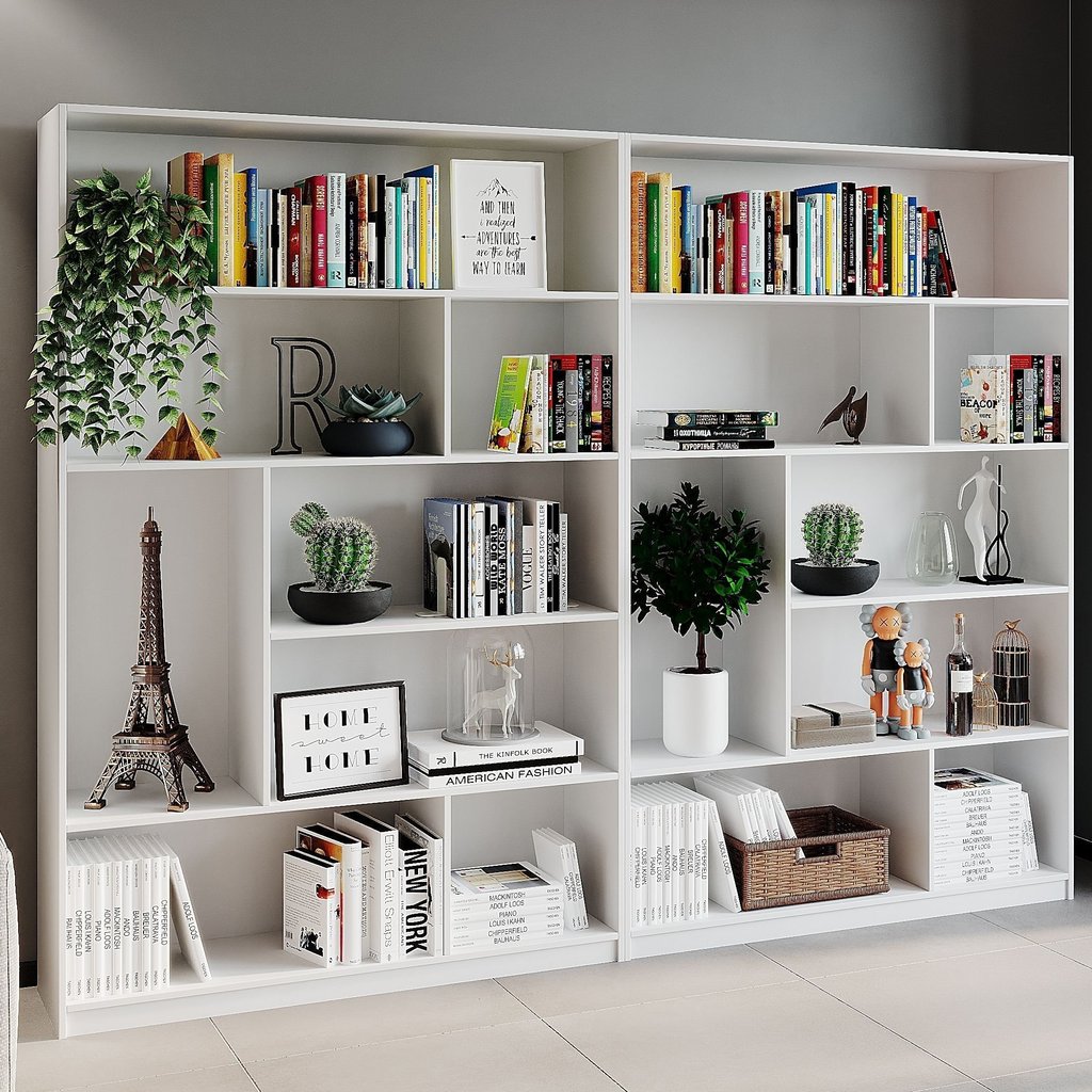 Kit 2 Estante para Livros 180 cm X 240 cm 4 Prateleiras Seattle Yescasa Branco Branco