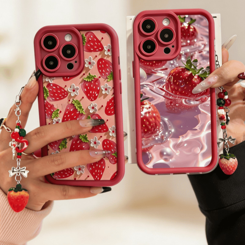 Morango Caso De Telefone Para Samsung Galaxy A17 A07 A06 A16 A56 A36 A26 A55 A54 A32 A12 A22 5G Com Alça Pendurada Macio