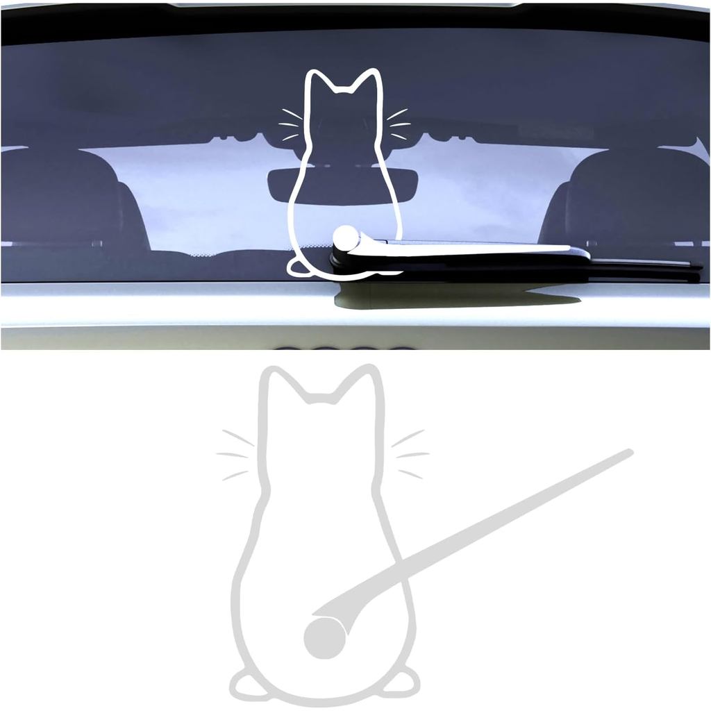 Adesivo de Gato Fofo para Limpador de Para-brisa de Carro, Decalque Engraçado de Gato com Cauda Móvel para Decoração do 