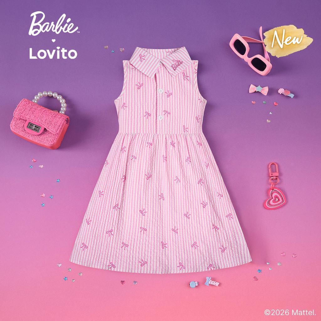 (New Arrival) Barbie™ X Lovito Kids Vestido Rosa Menina Primavera/Verão Flare at