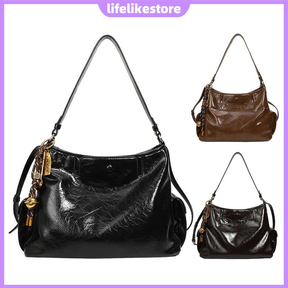 Bolsa De Ombro Feminina Couro PU Vintage Crossbody Pingente Trabalho Retrô Pequena [lifelikestore.br]