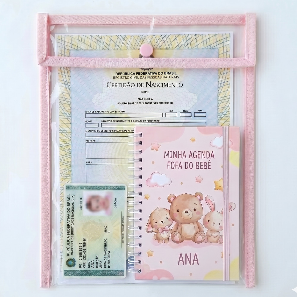 Capa Para Caderneta Vacinação Organizador Certidão Nascimento Pasta Documentos Mamãe Bebê Menino Menina
