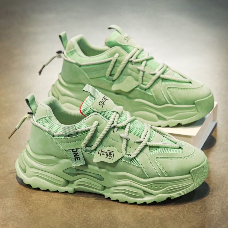 Sapatos masculinos verão malha respirável esportes lazer correndo aumentado sola grossa verde grande cabeça frito rua pa