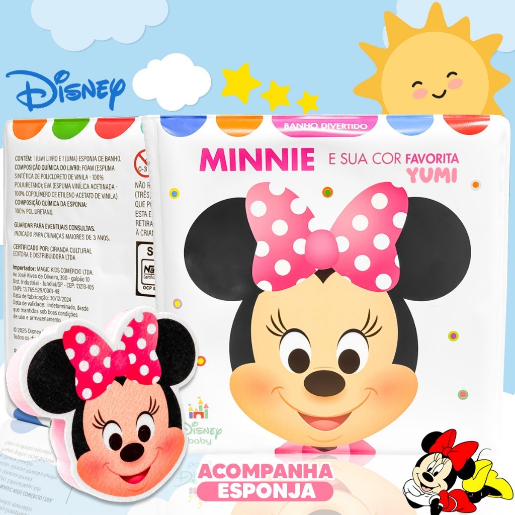 Livro De Banho Disney Baby Minnie | Sensorial Com Esponja Macia | Leitura Infantil Para Bebês