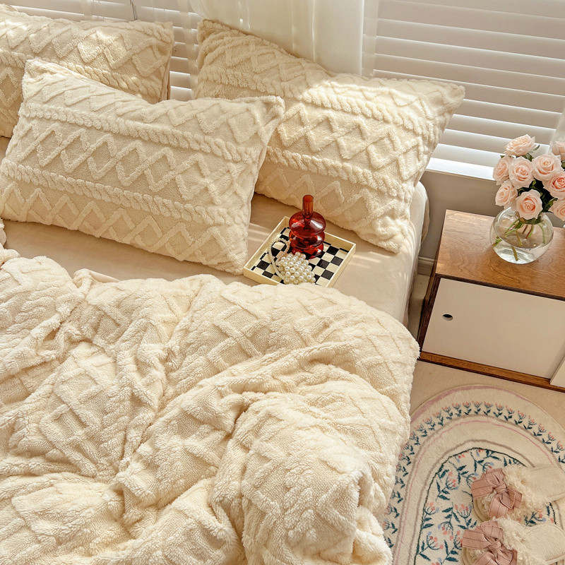 Maiyunjie inverno grosso Taffe conjunto de quatro peças Coral velo leite velo dormitório colcha capa cama única conjunto