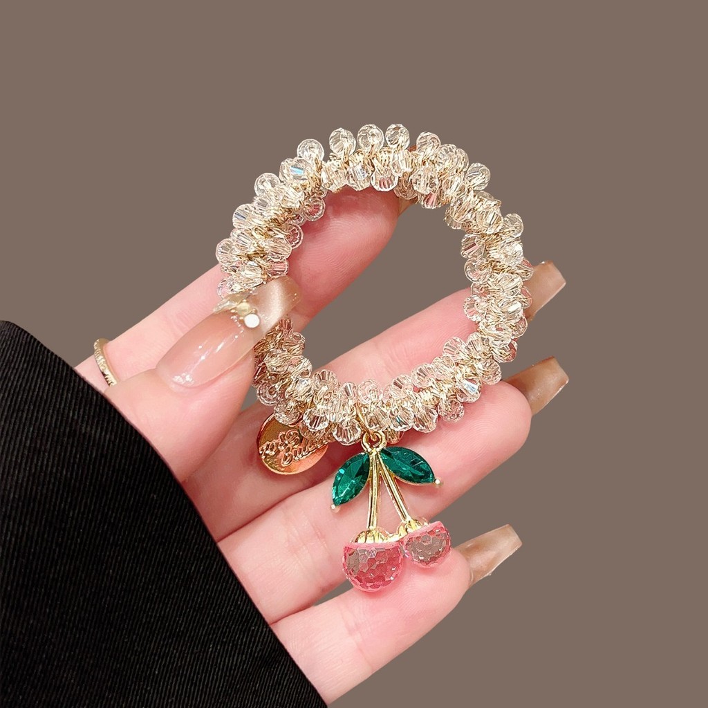 Tiara de cristal, elástico colorido para rabo de cavalo, pulseira pendurada, acessório de cabelo, elástico de cabelo com