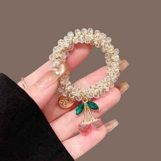 Tiara de cristal, elástico colorido para rabo de cavalo, pulseira pendurada, acessório de cabelo, elástico de cabelo com
