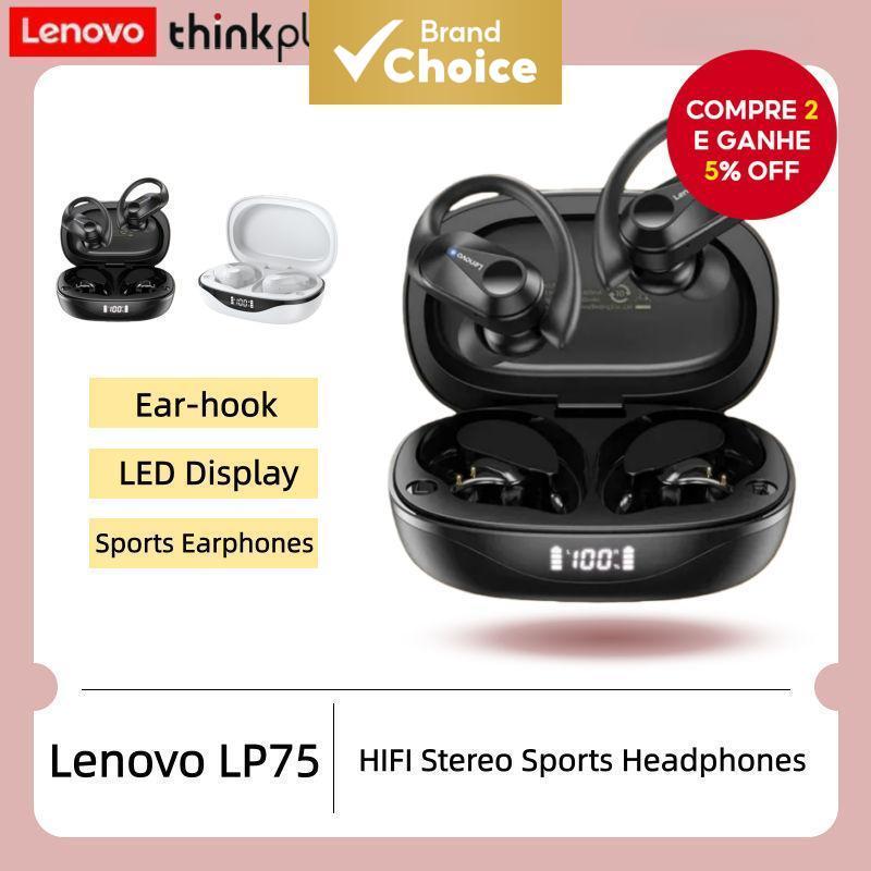 Lenovo LP75 Fones De Ouvido Bluetooth 5.3 Sem Fio Alta Fidelidade Som Estéreo LED Display Energia À Prova Dwaterproof Ág