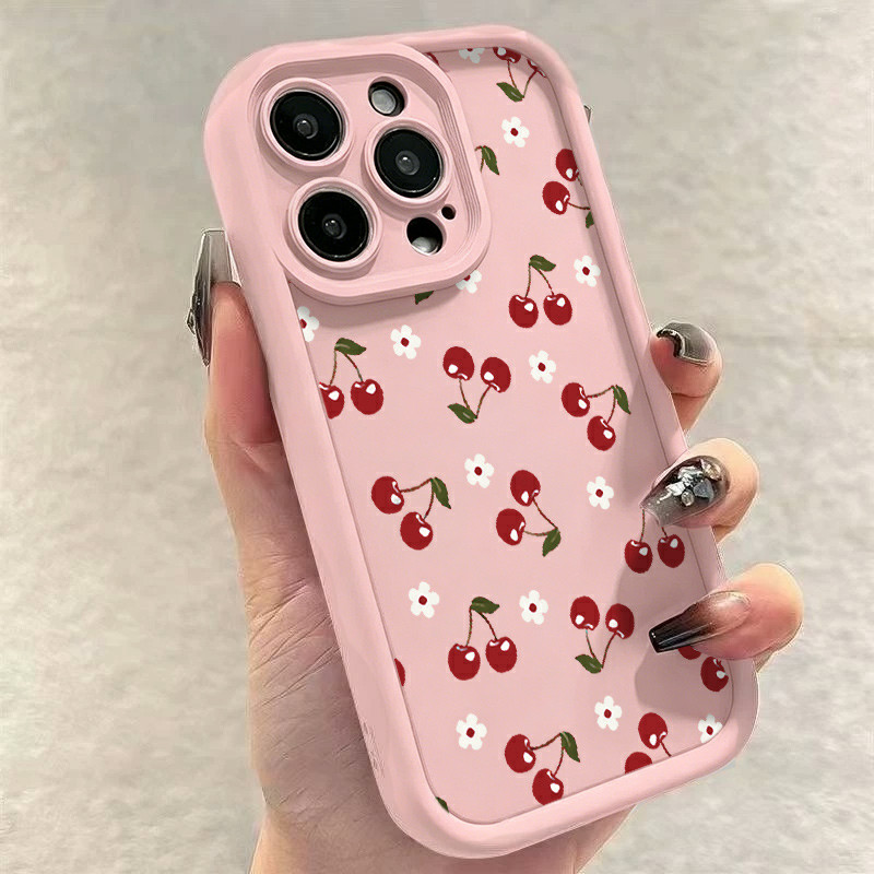 Capa Para iPhone 13 12 11 14 15 16 17 pro max Cereja vermelha Silicone Anti-impact Frete Grátis,Envio 24h