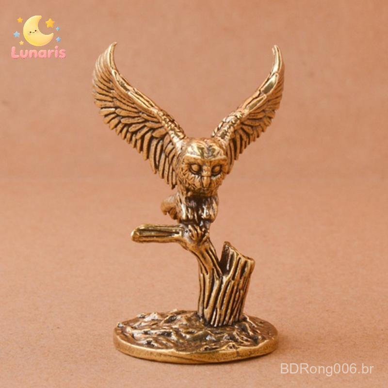 Lunaris Antigo Coruja De Bronze Sólido Estatuetas Em Miniatura Retro Cobre Animal Chá Pet Desktop Ornamento Decoração Ar