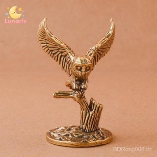 Lunaris Antigo Coruja De Bronze Sólido Estatuetas Em Miniatura Retro Cobre Animal Chá Pet Desktop Ornamento Decoração Ar