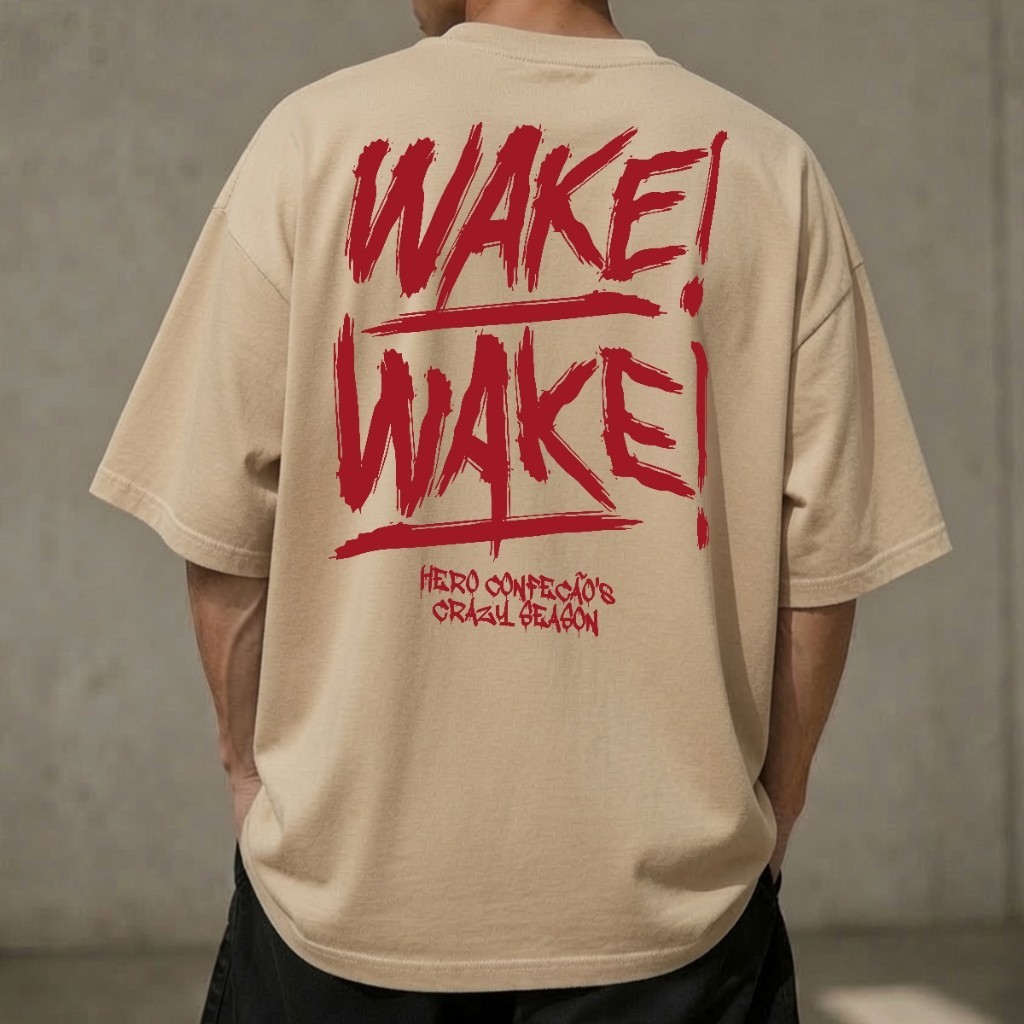 Camiseta Oversized Masculina Wake Hero Streetwear Algodão Premium Estampada Confortável Casual