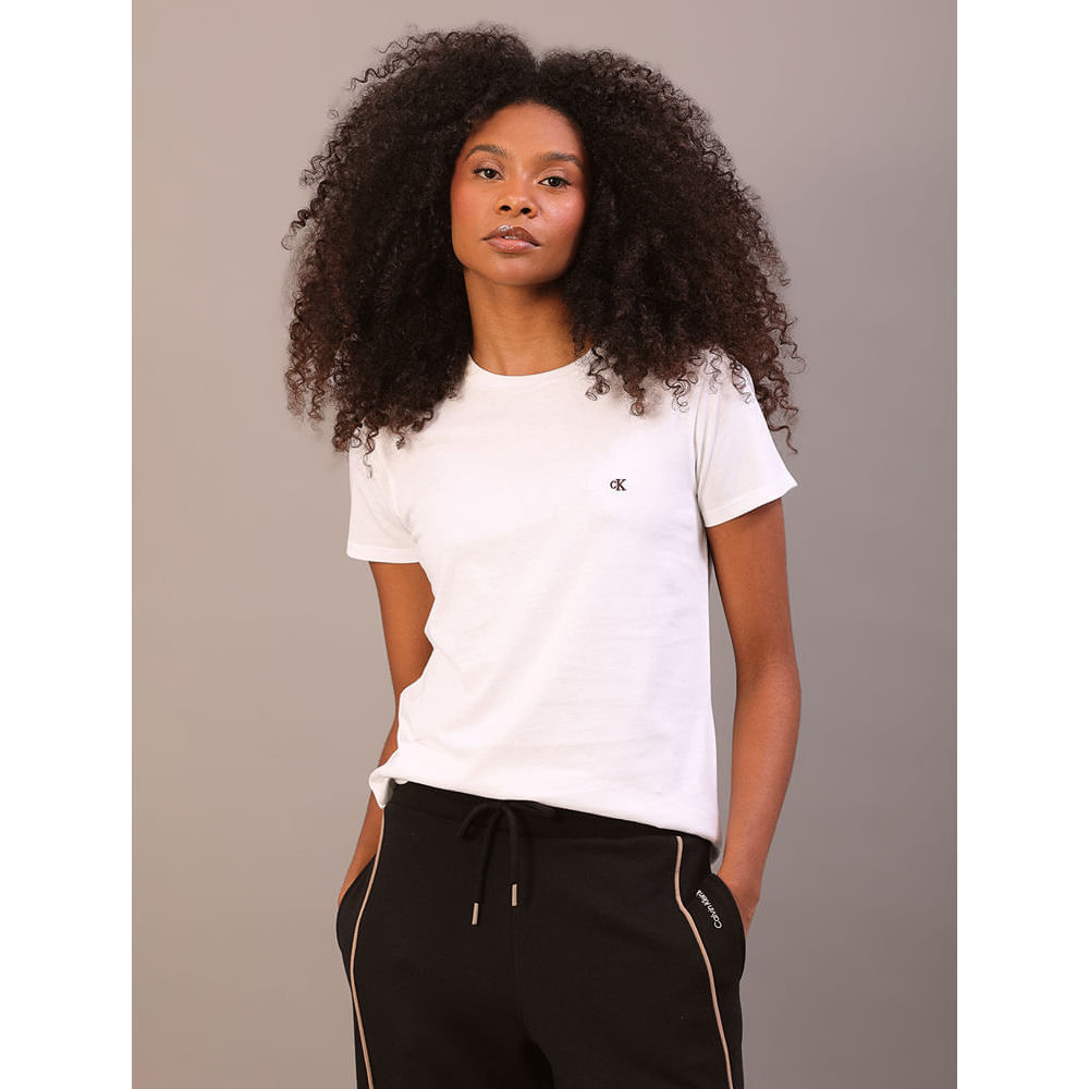 Imagem Camiseta Feminina Logo Bordado Calvin Klein Jeans - Branco 2