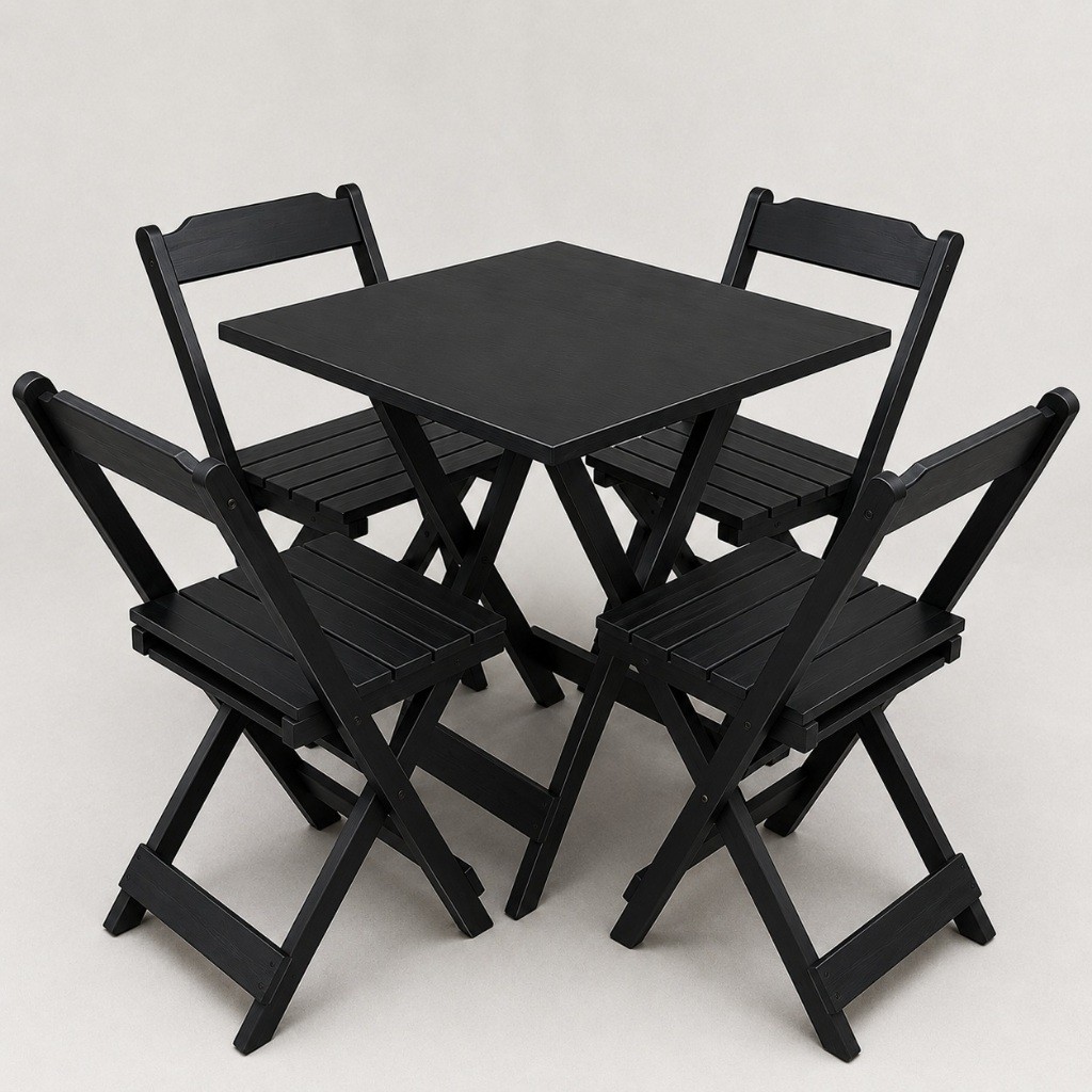 Jogo De Mesa Dobrável 70x70 Com 4 Cadeiras Madeira Maciça Para Bar Restaurante Lazer